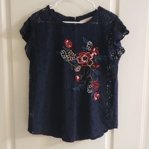 Loft Lacey Navy Blue Blouse